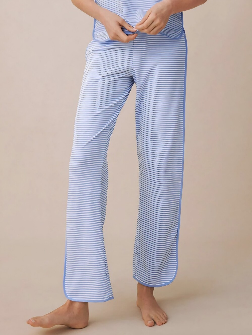 LAKE Blue White Striped 100% Pima Cotton Pajama Sleepwear Loungerwear Pants SZ L